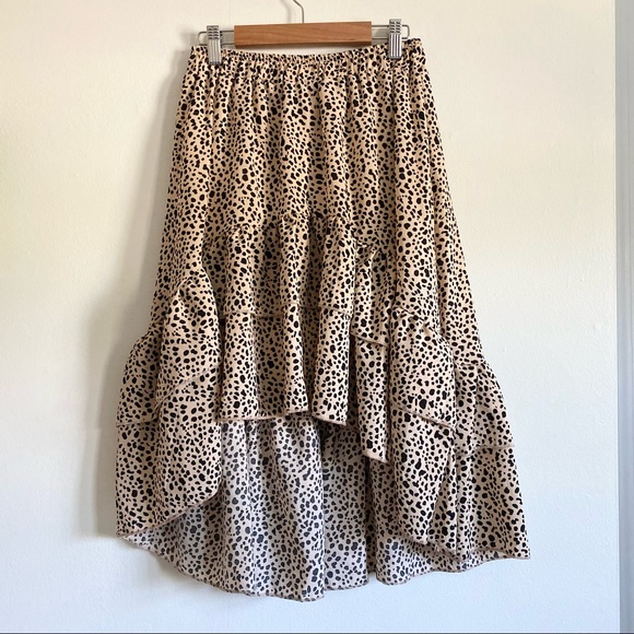 Dresses & Skirts - High Low Leopard Ruffle Midi Skirt